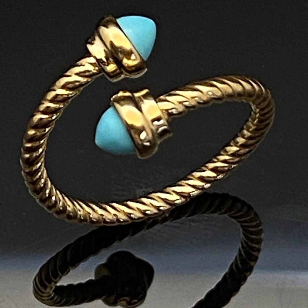 Solid 14K Yellow Gold Round Cut Turquoise Ring